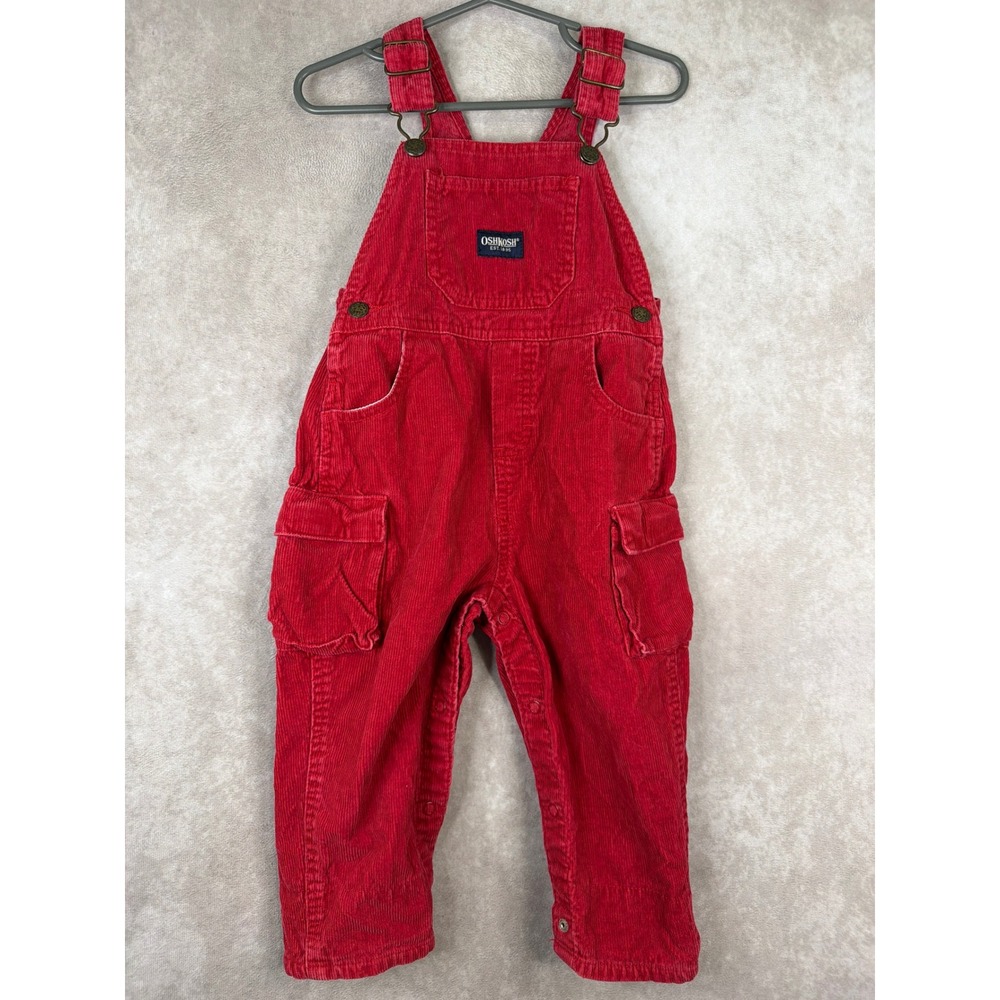 OshKosh B'gosh Overalls Toddler 18M Red Corduroy Cargo Pocket Snap Leg Bib Pant